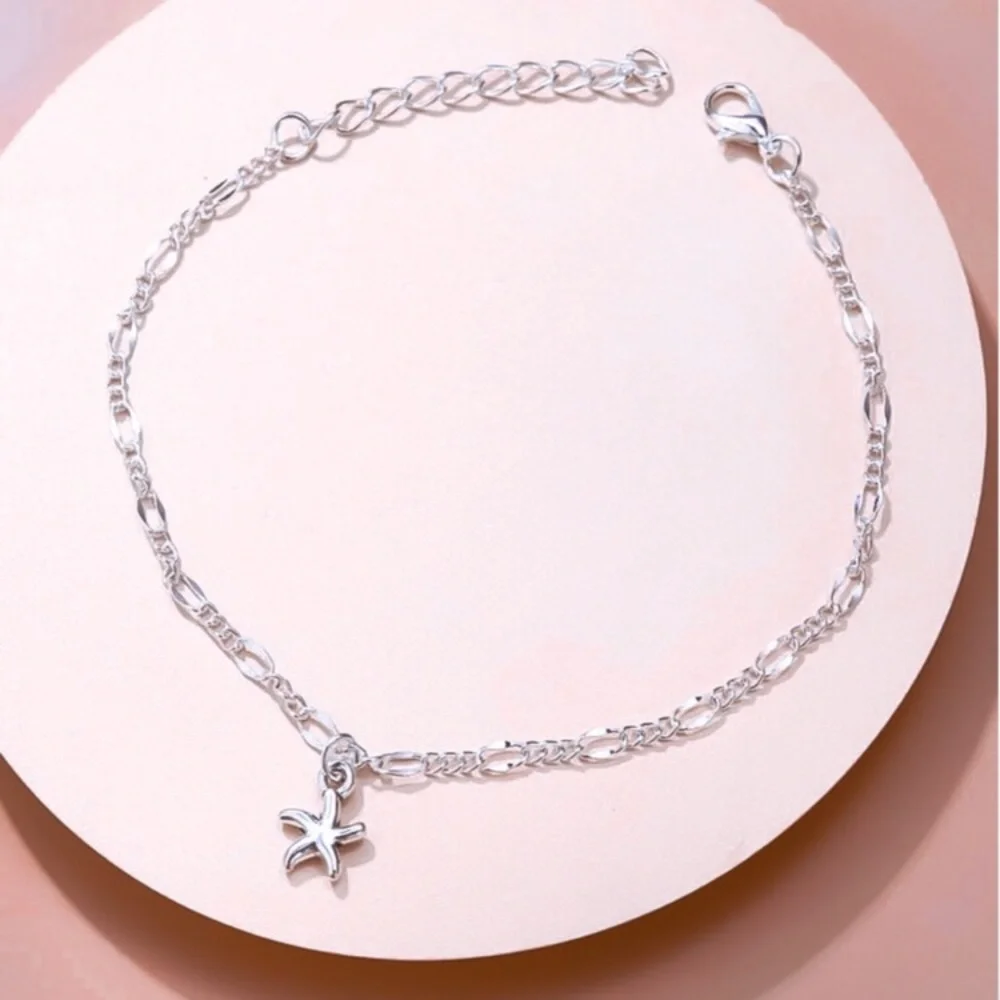 💜10/$25💜NEW Starfish Charm Silver Figaro Chain Bohemian Anklet - Picture 8 of 9